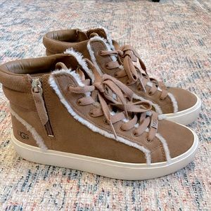 Ugg women’s leather & suede high top sneaker with shearling sz 7.5